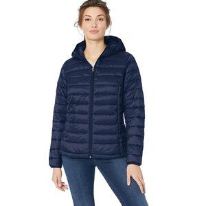 NWoT Amazon Essentials Women's Lightweight Hooded Puffer Navy Size L $100 BB341